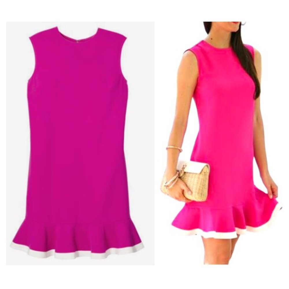 Victoria Beckham Pink Fuchsia Sleeveless Flounce Hem Sheath Dress - Size XS